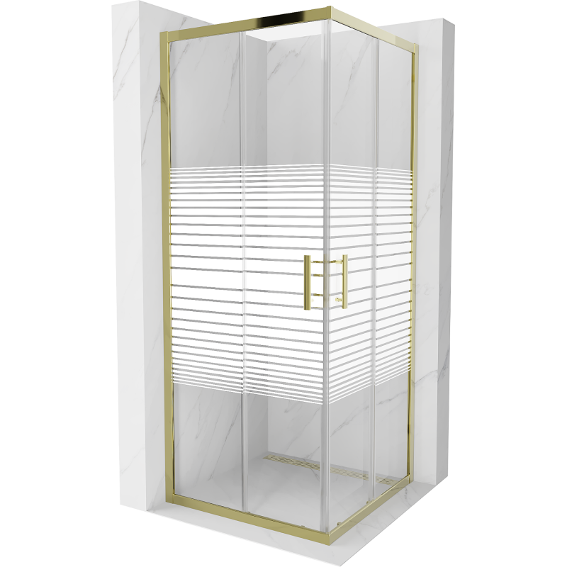 Mexen Rio cabine de douche carrée 80 x 80 cm, bandes, dorée - 860-080-080-50-20