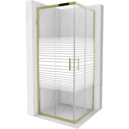 Mexen Rio cabine de douche carrée 80 x 80 cm, bandes, dorée - 860-080-080-50-20