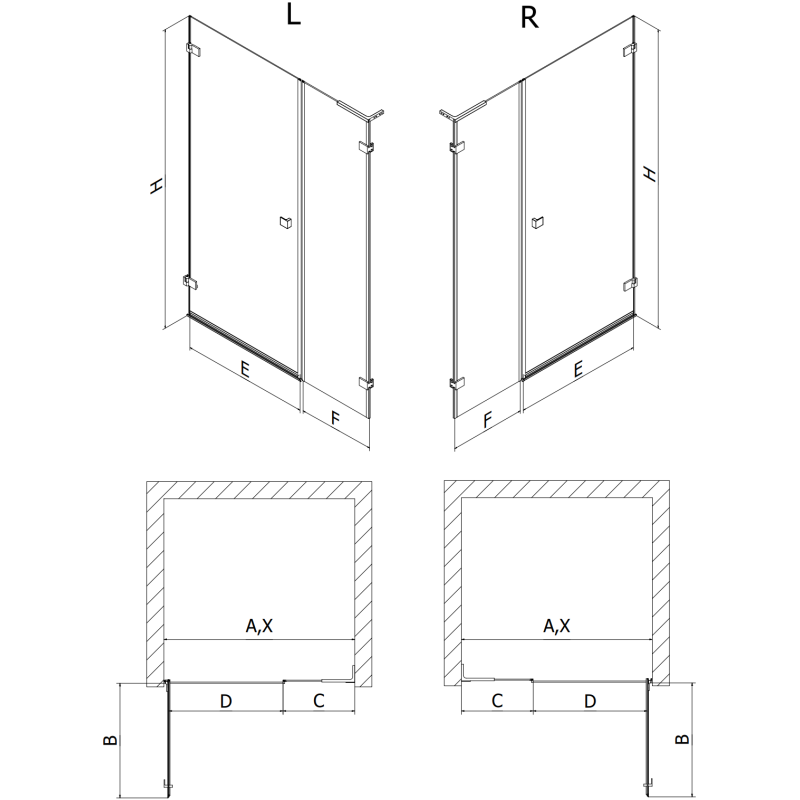 Mexen Lunar-B L porte de douche battante droite 115 cm, transparent, or rose - 832SL-115-050-60-00-P