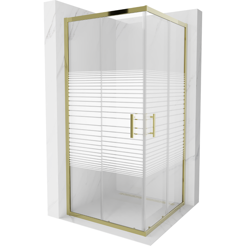 Mexen Rio cabine de douche carrée 90 x 90 cm, bandes, or - 860-090-090-50-20
