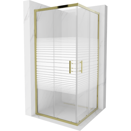 Mexen Rio cabine de douche carrée 90 x 90 cm, bandes blanches, dorée - 860-090-090-50-20