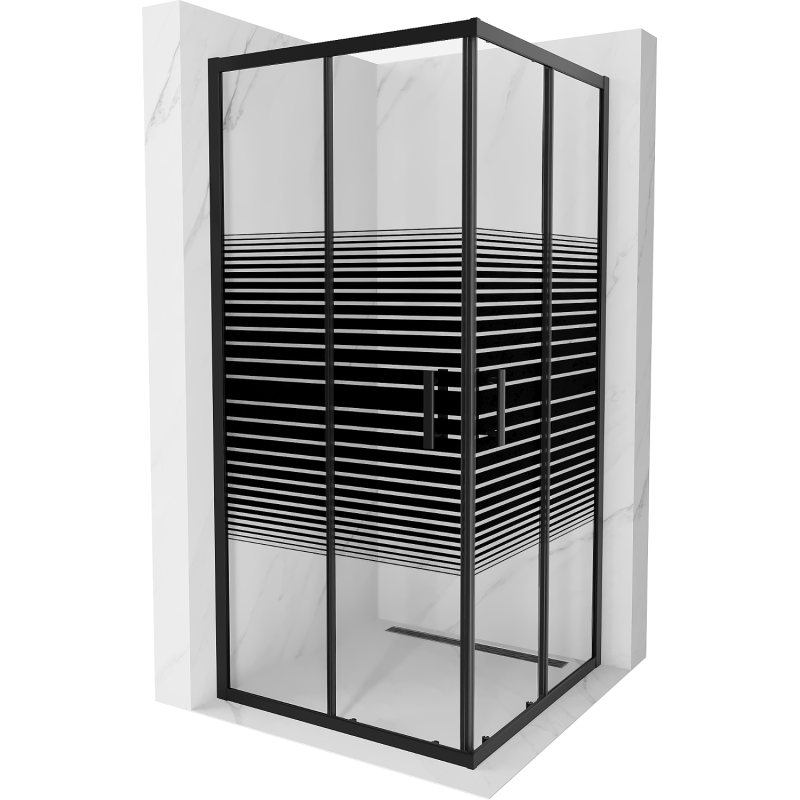 Mexen Rio cabine de douche carrée 90 x 90 cm, bandes noires, noire - 860-090-090-70-20