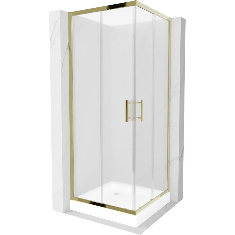 Mexen Rio cabine de douche carrée 80 x 80 cm, givre, or + receveur, blanc - 860-080-080-50-30-4510