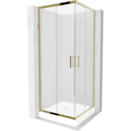 Mexen Rio cabine de douche carrée 80 x 80 cm, givrée, or + receveur Rio, blanc - 860-080-080-50-30-4510