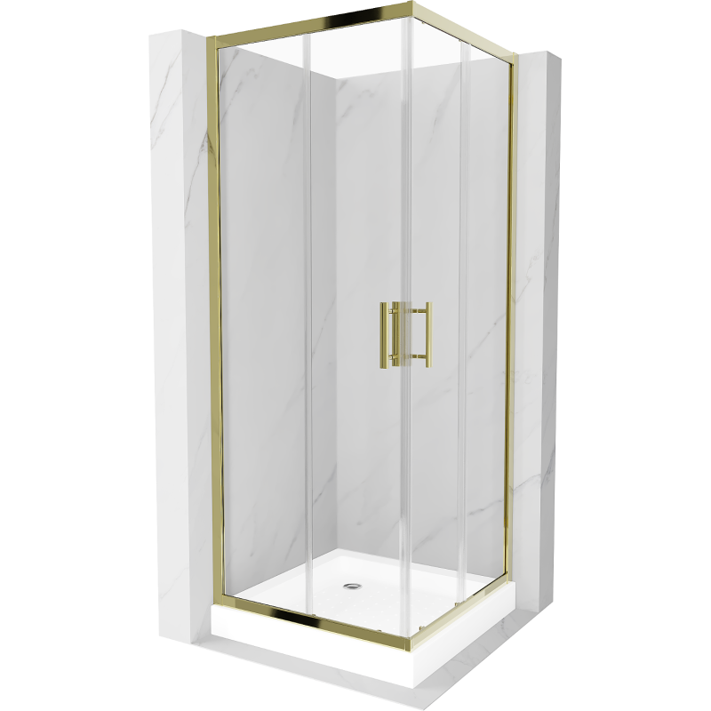 Mexen Rio cabine de douche carrée 80 x 80 cm, transparente, or + bac à douche, blanc - 860-080-080-50-00-4510
