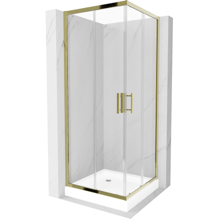 Mexen Rio cabine de douche carrée 80 x 80 cm, transparente, or + bac à douche, blanc - 860-080-080-50-00-4510