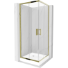 Mexen Rio cabine de douche carrée 80 x 80 cm, transparente, dorée + receveur de douche Rio, blanc - 860-080-080-50-00-4510