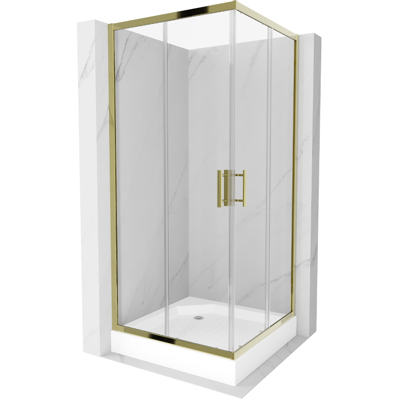Mexen Rio cabine de douche carrée 90 x 90 cm, transparente, dorée + receveur Rio, blanc - 860-090-090-50-00-4510