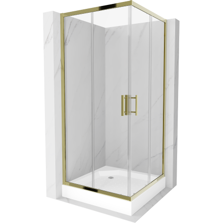Mexen Rio cabine de douche carrée 90 x 90 cm, transparente, dorée + receveur Rio, blanc - 860-090-090-50-00-4510