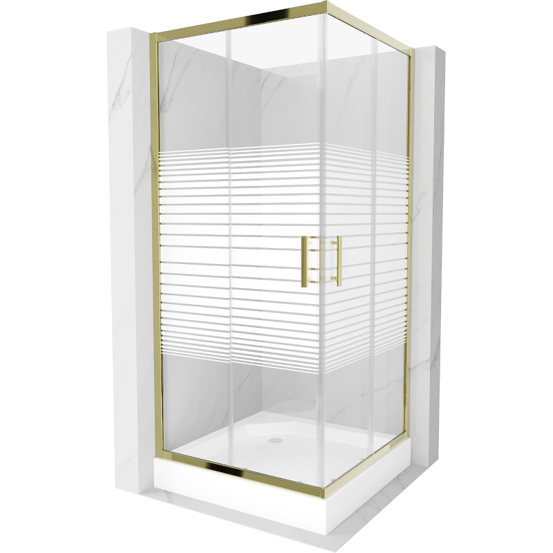 Mexen Rio cabine de douche carrée 90 x 90 cm, bandes, dorée + receveur Rio, blanc - 860-090-090-50-20-4510
