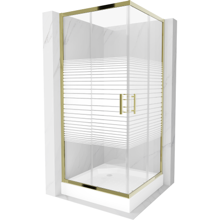 Mexen Rio cabine de douche carrée 90 x 90 cm, bandes blanches, or + receveur, blanc - 860-090-090-50-20-4510
