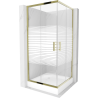Mexen Rio cabine de douche carrée 90 x 90 cm, bandes blanches, or + receveur, blanc - 860-090-090-50-20-4510