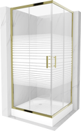 Mexen Rio cabine de douche carrée 90 x 90 cm, bandes blanches, or + receveur, blanc - 860-090-090-50-20-4510