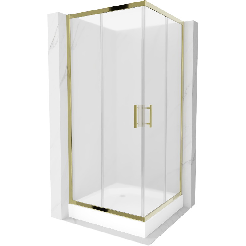 Mexen Rio cabine de douche carrée 90 x 90 cm, givre, or + receveur, blanc - 860-090-090-50-30-4510