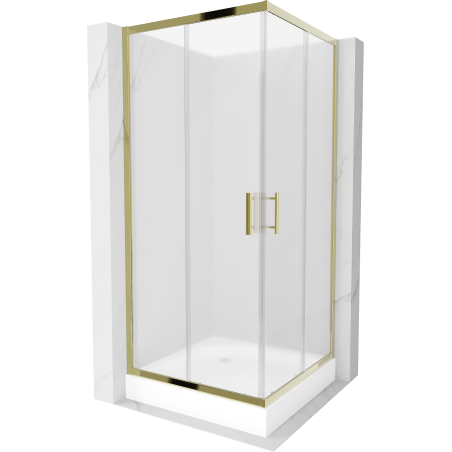 Mexen Rio cabine de douche carrée 90 x 90 cm, givre, or + receveur Rio, blanc - 860-090-090-50-30-4510
