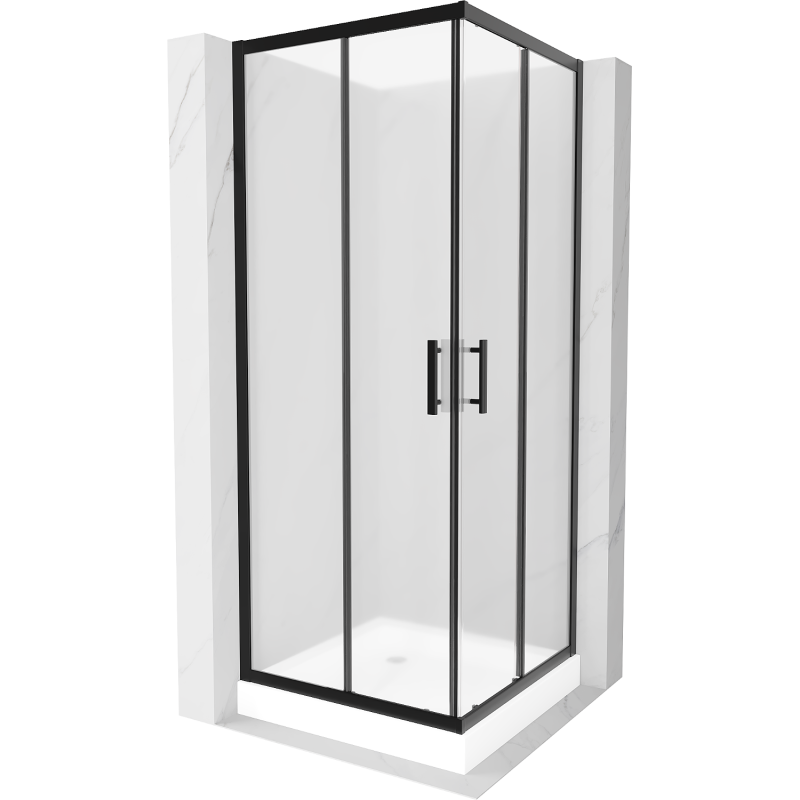 Mexen Rio cabine de douche carrée 80 x 80 cm, givré, noir + receveur Rio, blanc - 860-080-080-70-30-4510