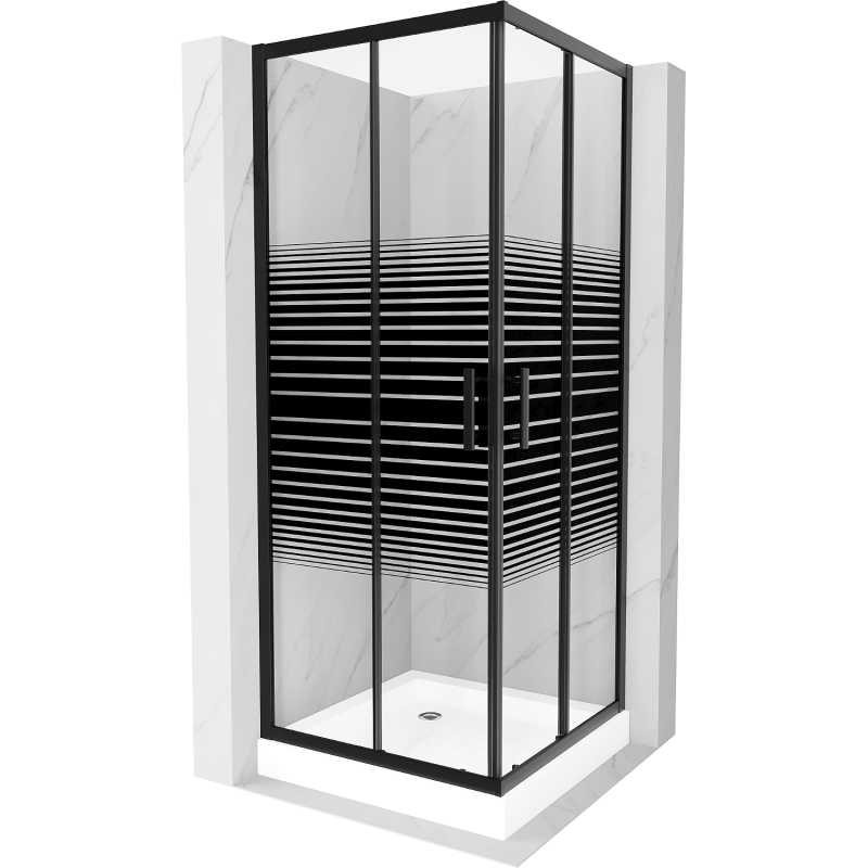 Mexen Rio cabine de douche carrée 80 x 80 cm, bandes noires, noire + receveur de douche, blanc - 860-080-080-70-20-4510