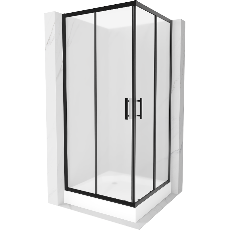 Mexen Rio cabine de douche carrée 90 x 90 cm, givrée, noire + receveur, blanc - 860-090-090-70-30-4510