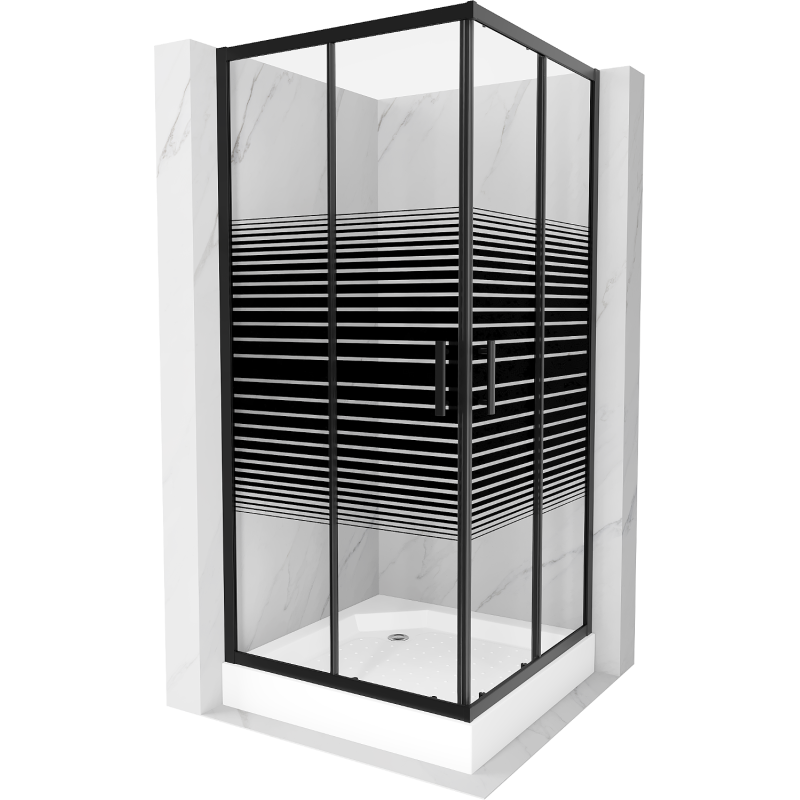 Mexen Rio cabine de douche carrée 90 x 90 cm, bandes noires, noir + receveur, blanc - 860-090-090-70-20-4510