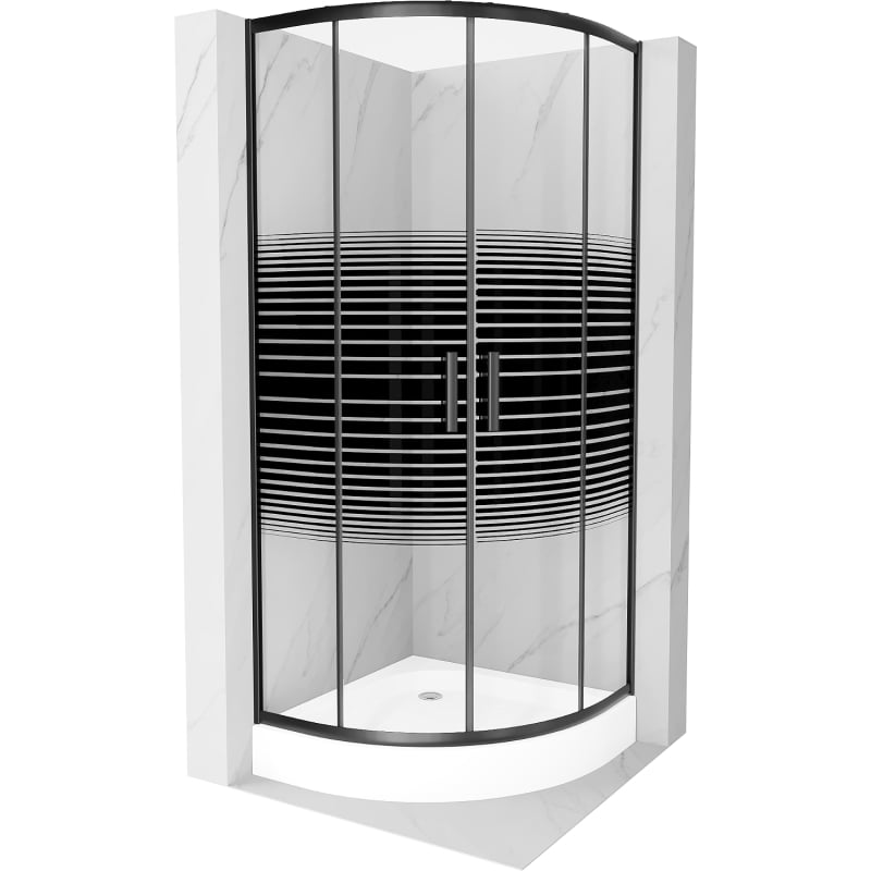 Mexen Rio cabine de douche semi-circulaire 70 x 70 cm, rayures noires, noire + receveur, blanc - 863-070-070-70-20-4710