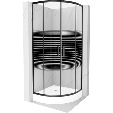 Mexen Rio cabine de douche semi-circulaire 70 x 70 cm, rayures noires, noire + receveur, blanc - 863-070-070-70-20-4710