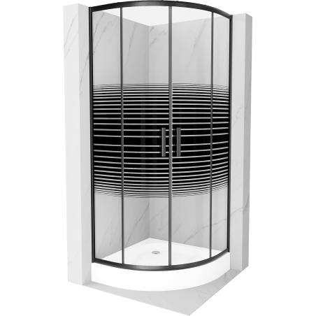 Cabine de douche Mexen Rio demi-circulaire 80 x 80 cm, rayures, noir + receveur Rio, blanc - 863-080-080-70-20-4710