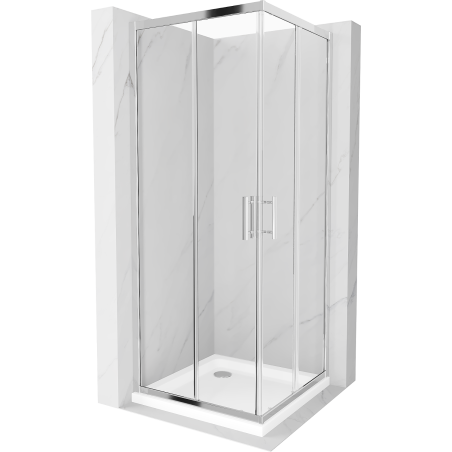 Cabine de douche carrée Mexen Rio 70 x 70 cm, transparente, chromée + receveur Flat, blanc - 860-070-070-01-00-4010