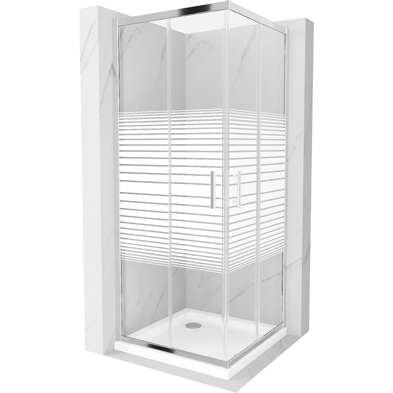 Mexen Rio cabine de douche carrée 70 x 70 cm, rayures, chrome + receveur plat, blanc - 860-070-070-01-20-4010