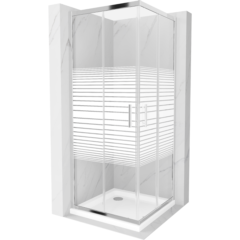 Mexen Rio cabine de douche carrée 80 x 80 cm, bandes blanches, chrome + receveur Flat, blanc - 860-080-080-01-20-4010