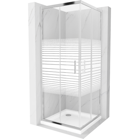 Mexen Rio cabine de douche carrée 80 x 80 cm, bandes blanches, chrome + receveur Flat, blanc - 860-080-080-01-20-4010