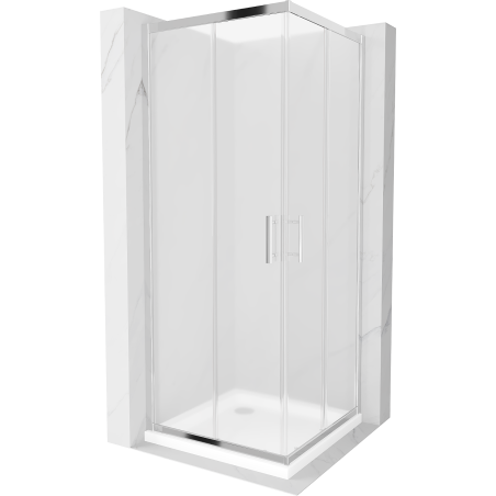 Cabine de douche carrée Mexen Rio 80 x 80 cm, givrée, chrome + receveur Flat, blanc - 860-080-080-01-30-4010