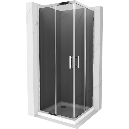 Mexen Rio cabine de douche carrée 70 x 70 cm, graphite, chromé + receveur Flat, blanc - 860-070-070-01-40-4010