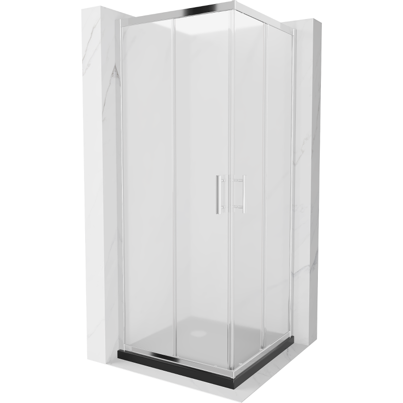 Mexen Rio cabine de douche carrée 90 x 90 cm, givre, chrome + receveur Flat, noir - 860-090-090-01-30-4070