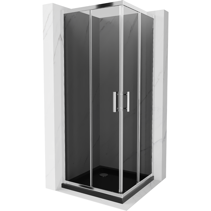 Mexen Rio cabine de douche carrée 80 x 80 cm, graphite, chrome + receveur Flat, noir - 860-080-080-01-40-4070
