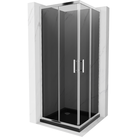 Mexen Rio cabine de douche carrée 90 x 90 cm, graphite, chrome + receveur Flat, noir - 860-090-090-01-40-4070