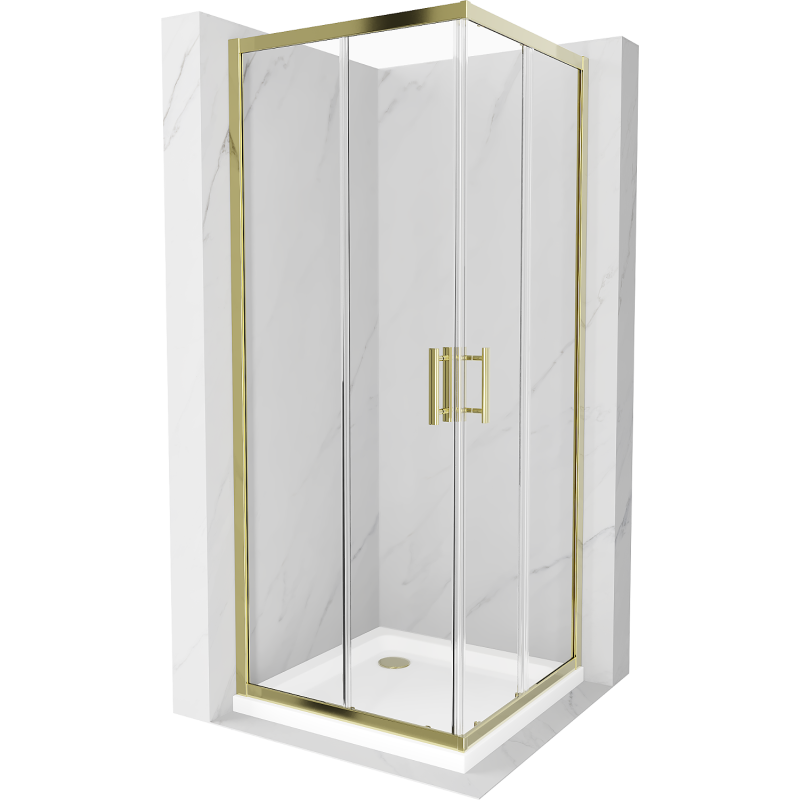 Mexen Rio cabine de douche carrée 70 x 70 cm, transparent, dorée + receveur plat, blanc - 860-070-070-50-00-4010G