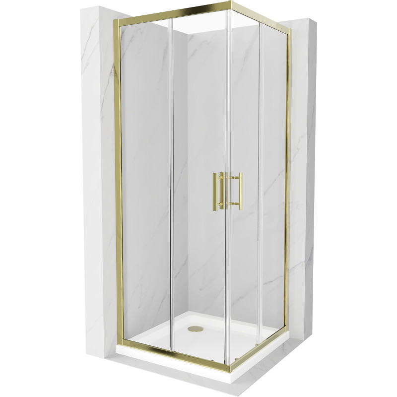 Mexen Rio cabine de douche carrée 70 x 70 cm, transparente, dorée + receveur Flat, blanc - 860-070-070-50-00-4010G