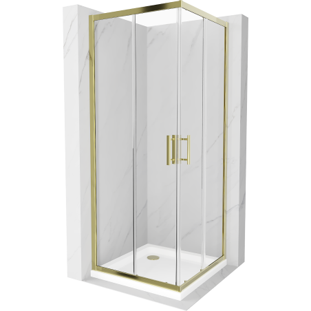 Cabine de douche carrée Mexen Rio 70 x 70 cm, transparent, dorée + receveur Flat, blanc - 860-070-070-50-00-4010G