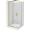 Mexen Rio cabine de douche carrée 70 x 70 cm, transparente, dorée + receveur Flat, blanc - 860-070-070-50-00-4010G