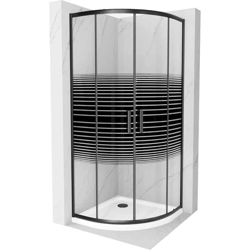 Cabine de douche Mexen Rio arrondie 90 x 90 cm, rayée, noire + receveur Flat, blanc - 863-090-090-70-20-4110B