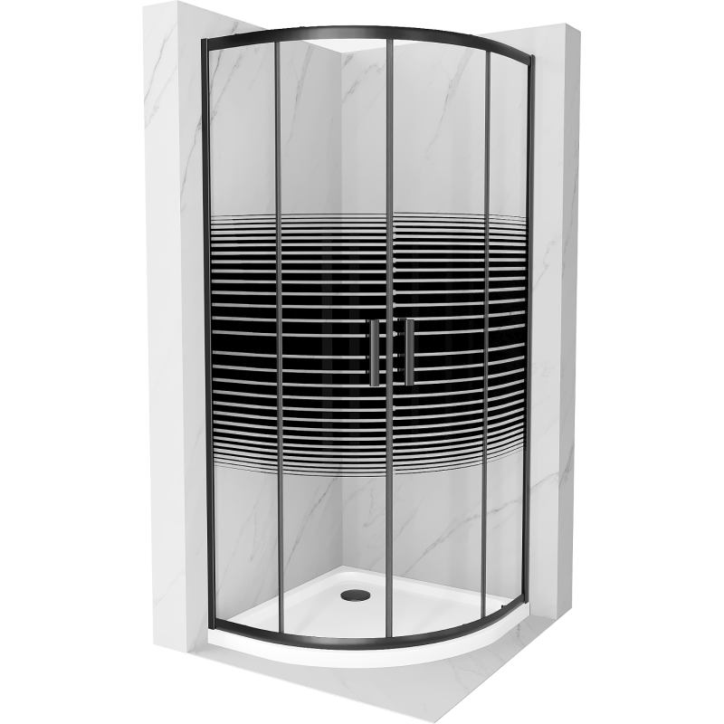 Mexen Rio cabine de douche semi-circulaire 90 x 90 cm, bandes noires, noir + receveur plat, blanc - 863-090-090-70-20-4110B