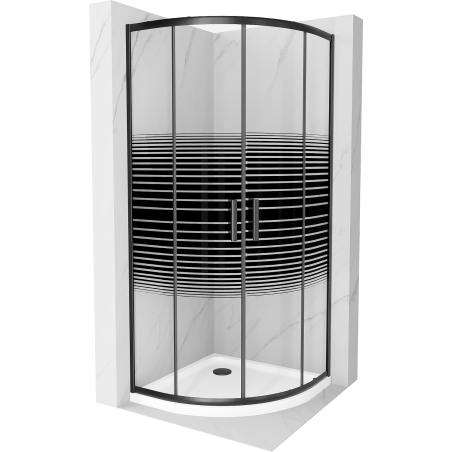 Cabine de douche Mexen Rio arrondie 90 x 90 cm, rayée, noire + receveur Flat, blanc - 863-090-090-70-20-4110B