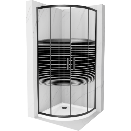 Mexen Rio cabine de douche semi-circulaire 90 x 90 cm, bandes noires, noir + receveur plat, blanc - 863-090-090-70-20-4110B