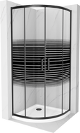 Cabine de douche Mexen Rio arrondie 90 x 90 cm, rayée, noire + receveur Flat, blanc - 863-090-090-70-20-4110B