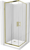 Mexen Rio cabine de douche carrée 90 x 90 cm, transparent, or + receveur Flat, blanc - 860-090-090-50-00-4010G