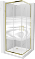 Mexen Rio cabine de douche carrée 70 x 70 cm, bandes, or + receveur Flat, blanc - 860-070-070-50-20-4010G