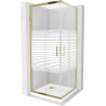 Cabine de douche carrée Mexen Rio 80 x 80 cm, bandes blanches, or + receveur Flat, blanc - 860-080-080-50-20-4010G