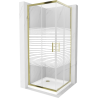 Mexen Rio cabine de douche carrée 80 x 80 cm, bandes blanches, or + receveur Flat, blanc - 860-080-080-50-20-4010G