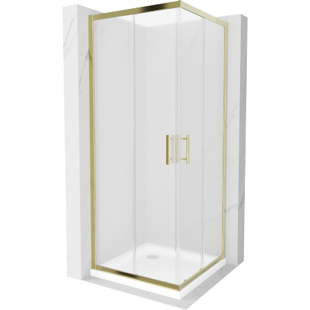 Mexen Rio cabine de douche carrée 70 x 70 cm, givrée, dorée + receveur Plat, blanc - 860-070-070-50-30-4010G