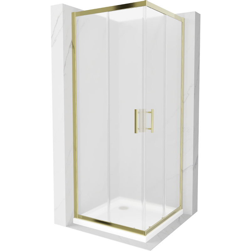 Mexen Rio cabine de douche carrée 80 x 80 cm, verre dépoli, doré + receveur Flat, blanc - 860-080-080-50-30-4010G